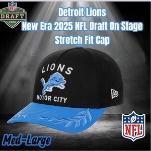 Detroit Lions NFL Draft 2025 Black 39THIRTY Stretch Fit Cap Size (Med-Large)